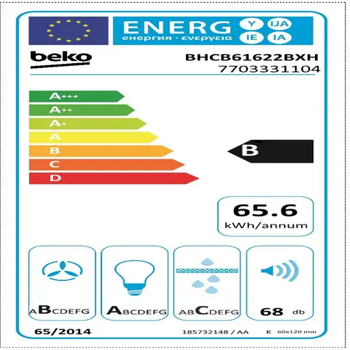 Beko BHCB61622BXH campana De pared Acero inoxidable 613 m³/h