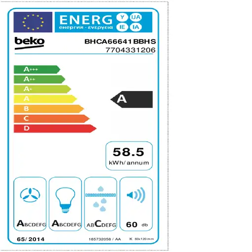 Beko BHCA66641BBHS De pared Negro 445 m³/h