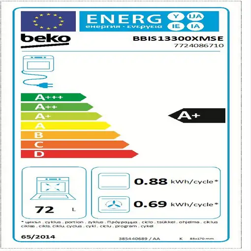 Beko BBIS13300XMSE horno 72 L 3000 W Acero inoxidable