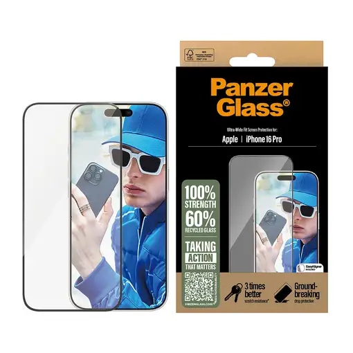 PanzerGlass ® Screen Protector iPhone 16 Pro | Ultra-Wide Fit Protector de pantall