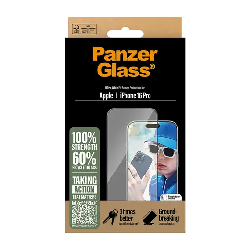 PanzerGlass ® Screen Protector iPhone 16 Pro | Ultra-Wide Fit Protector de pantall