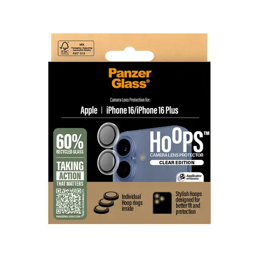 PanzerGlass ® Hoops® Transparent Camera Lens Protector iPhone 16 | 16 Plus Protect