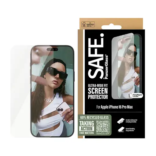 PanzerGlass SAFE. by ® Screen Protector iPhone 16 Pro Max | Ultra-Wide Fit Protect