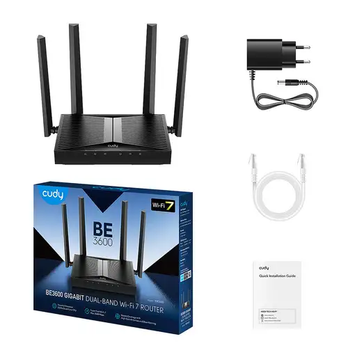 Cudy WR3600 router inalámbrico Gigabit Ethernet Doble banda (2,4 GHz / 5 GHz) Negr
