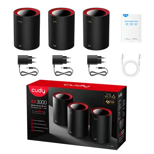 Cudy M3000 3-Pack Doble banda (2,4 GHz / 5 GHz) Wi-Fi 6 (802.11ax) Negro, Rojo 1 I