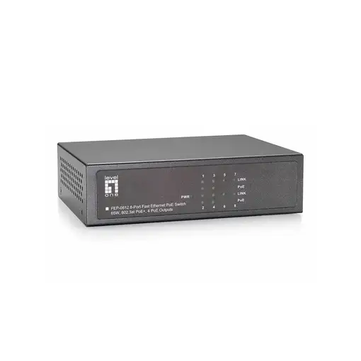 LevelOne Switch Fast Ethernet PoE de 8 puertos, 4 Ports RJ45, 4 Ports RJ45 PoE Plu