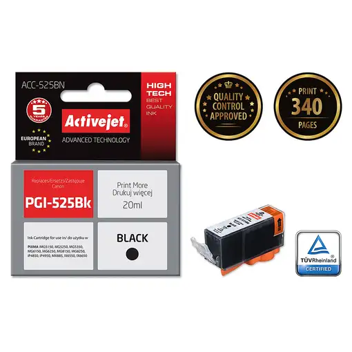 Activejet Tinta ACC-525BN (sustituye a la Canon PGI-525PGBK; Supreme; 20 ml; negra