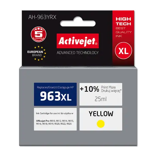 Activejet Tinta AH-963YRX para impresoras HP, Recambio HP 963XL 3JA29AE; Premium;