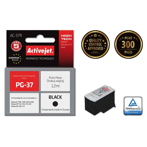 Activejet Tinta AC-37R (sustituye a la Canon PG-37; Premium; 12 ml; negra)