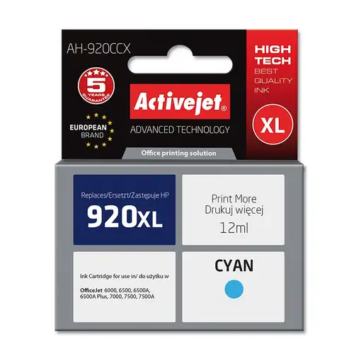 Activejet Tinta AH-920CCX (reemplazo HP 920XL CD972AE; Premium; 12 ml; azul)