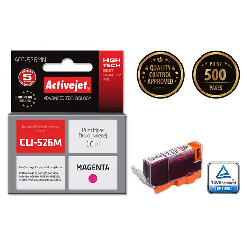 Activejet Tinta ACC-526MN (repuesto Canon CLI-526M; Supreme; 10 ml; rojo),