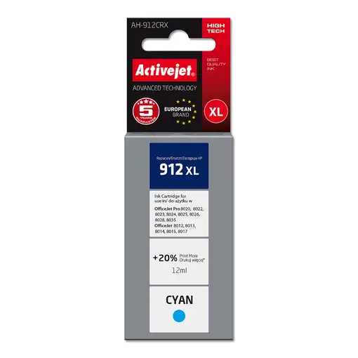Activejet Tinta AH-912CRX para impresoras HP, Recambio HP 912XL 3YL81AE; Premium;