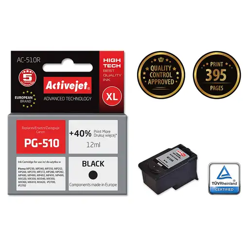 Activejet Tinta AC-510R (sustituye a la Canon PG-510; Premium; 12 ml; negra)
