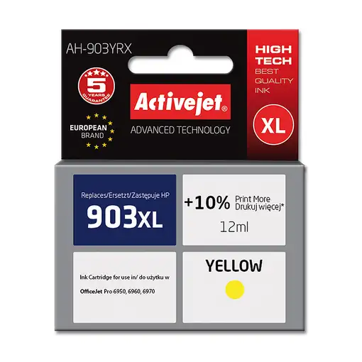 Activejet Tinta AH-903YRX (repuesto HP 903XL T6M11AE; Premium; 12 ml; amarillo)