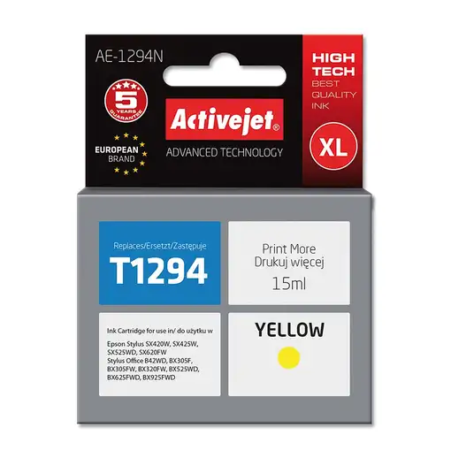 Activejet Tinta AE-1294N (recambio de la Epson T1294; Supreme; 15 ml; amarilla)
