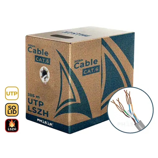 Phasak Bobina de Cable de Red Cat.6 UTP LSZH Sólido AWG23 CCA 305M - PHR 6301
