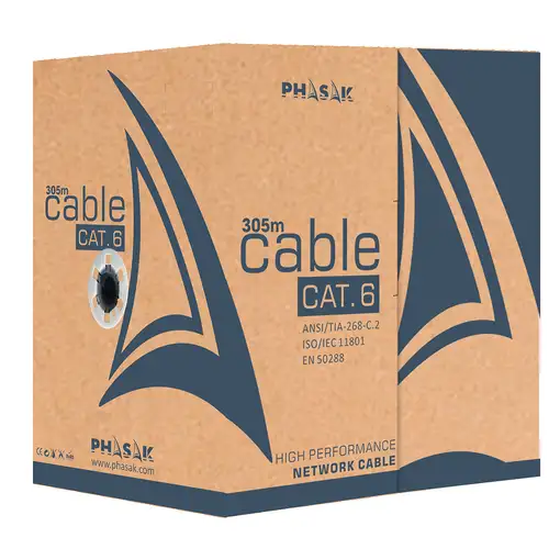 Phasak Bobina de Cable de Red Cat.6 UTP LSZH Sólido AWG23 CCA 305M - PHR 6301