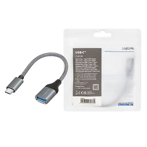 LogiLink CU0106 cable USB USB 3.2 Gen 1 (3.1 Gen 1) 0,15 m USB C USB A Gris