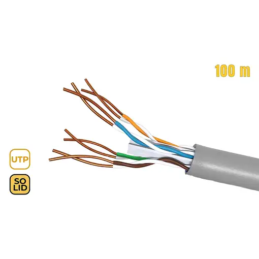 Phasak Bobina de Cable de Red 100 m UTP Sólido AWG23 Cat.6 CCA - PHR 6100