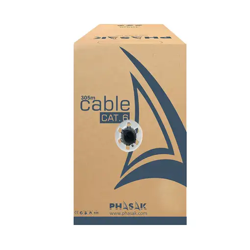 Phasak Bobina de Cable de Red 100 m UTP Sólido AWG23 Cat.6 CCA - PHR 6100