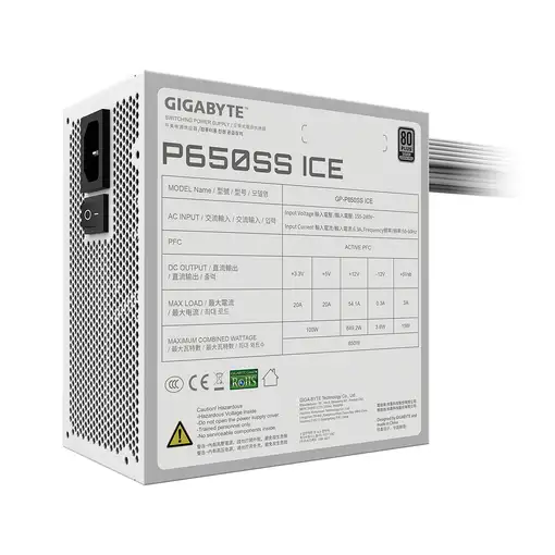 GIGABYTE P650SS ICE Fuente de Alimentación - PCIe 5.0, 80 PLUS Silver, Ventilador