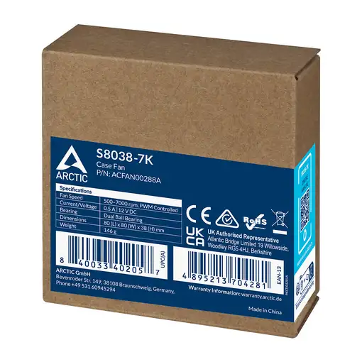 ARCTIC S8038-7K Procesador Ventilador 8 cm Negro 1 pieza(s)
