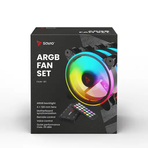 Savio FAN-01 4-pack 120mm ARGB fan including controller and remote control Carcasa