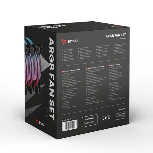 Savio FAN-01 4-pack 120mm ARGB fan including controller and remote control Carcasa