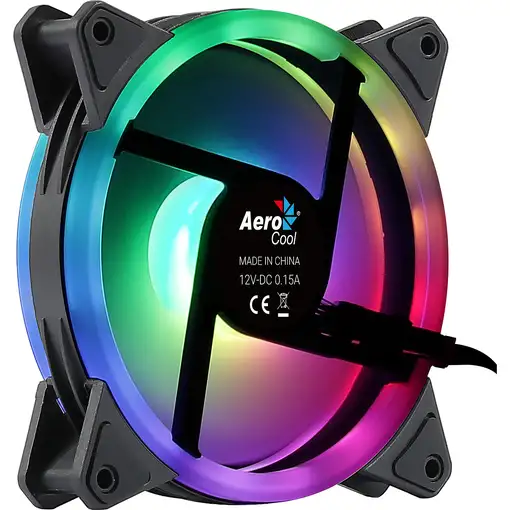 Aerocool DUO12 Ventilador PC 12cm ARGB LED Dual Ring Antivibración 6 Pines Negro