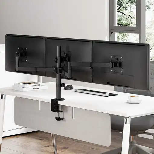 AISENS Soporte de mesa eco giratorio e inclinable para 3 monitores 10kg (3 Pivotes