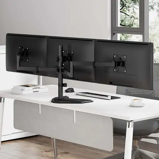 AISENS Soporte de mesa con peana eco giratorio e inclinable para 3 monitores 10kg