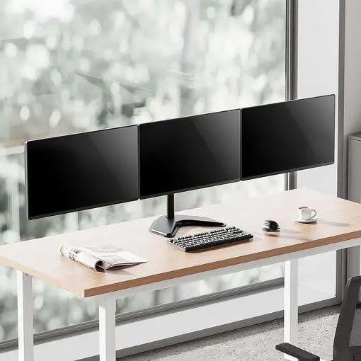 AISENS Soporte de mesa con peana eco giratorio e inclinable para 3 monitores 10kg