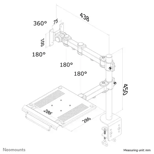 Neomounts FPMA-D960NOTEBOOK Brazo de monitor con soporte para portátil 10-27"