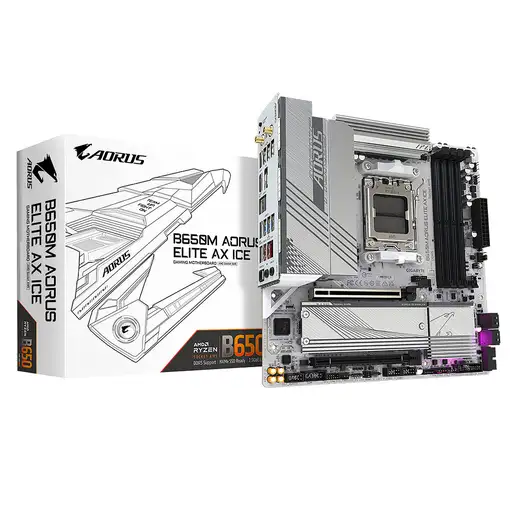 GIGABYTE B650M AORUS ELITE AX ICE Placa base - AMD Ryzen serie 9000, VRM de 12+2+2