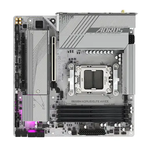 GIGABYTE B650M AORUS ELITE AX ICE Placa base - AMD Ryzen serie 9000, VRM de 12+2+2
