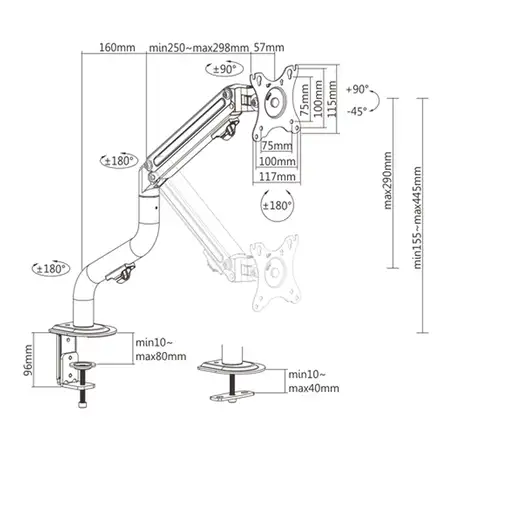 Gembird MA-DA1-02 soporte para monitor 81,3 cm (32") Escritorio Negro