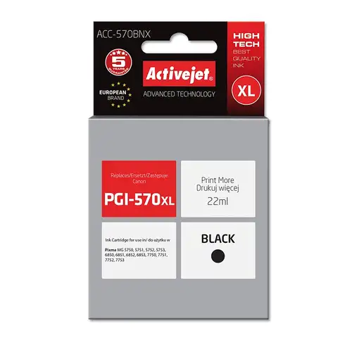 Activejet Tinta ACC-570BNX (sustituye a la Canon PGI-570Bk XL; Supreme; 22 ml; neg