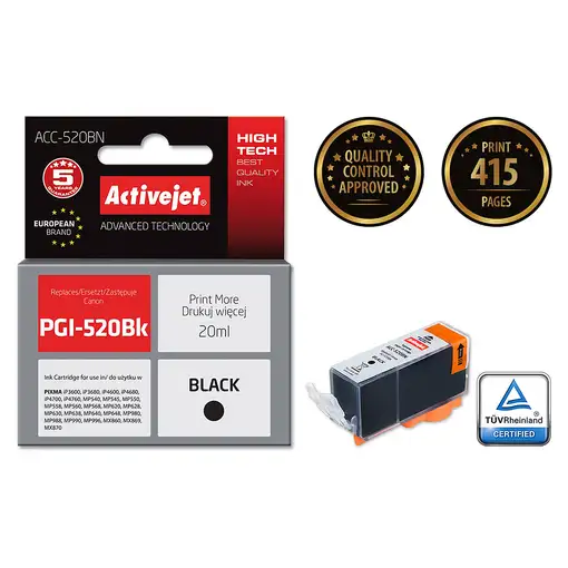 Activejet Tinta ACC-520BN (sustituye a la Canon PGI-520BK; Supreme; 20 ml; negra)