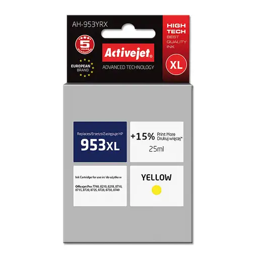 Activejet Tinta AH-953YRX (reemplazo de HP 953XL F6U18AE; Premium; 25 ml; amarillo