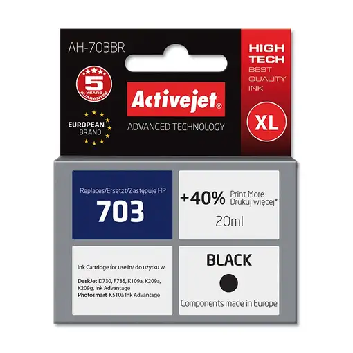 Activejet Tinta AH-703BR (repuesto HP 703 CD887AE; Premium; 20 ml; negro)