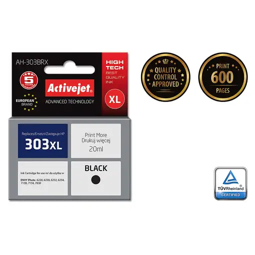 Activejet Tinta AH-303BRX (reemplazo HP 303XL T6N04AE; Premium; 20ml; negro)