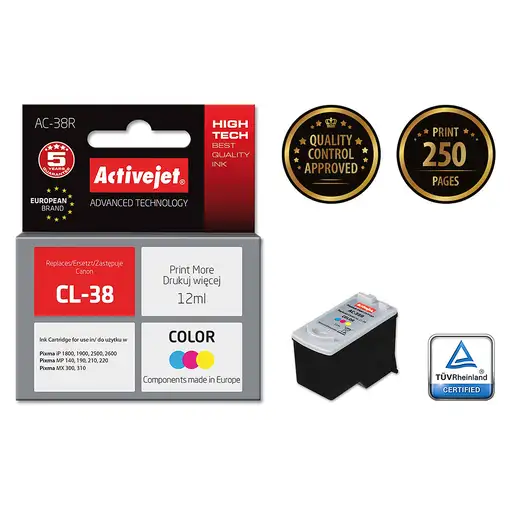 Activejet Tinta AC-38R (Canon CL-38 replacement; Premium; 12 ml; color)
