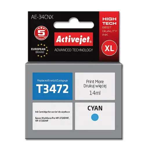 Activejet Tinta AE-34CNX (recambio de la Epson 34XL T3472; Supreme; 14 ml; azul)