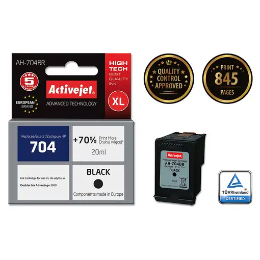Activejet Tinta AH-704BR (reemplazo HP 704 CN692AE; Premium; 20 ml; negro)