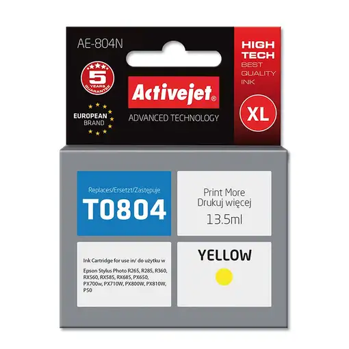 Activejet Tinta AE-804N (recambio de la Epson T0804; Supreme; 13,5 ml; amarilla)
