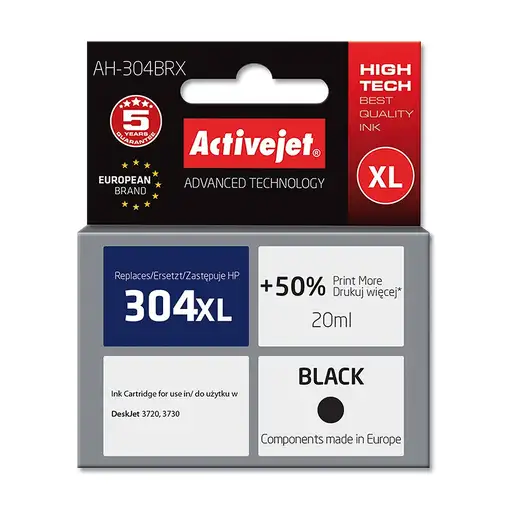 Activejet Tinta AH-304BRX (reemplazo HP 304XL N9K08AE; Premium; 20 ml; negro)