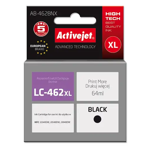 Activejet Tinta AB-462BNX para impresora Brother, Recambio Brother LC-462XLBK; Sup