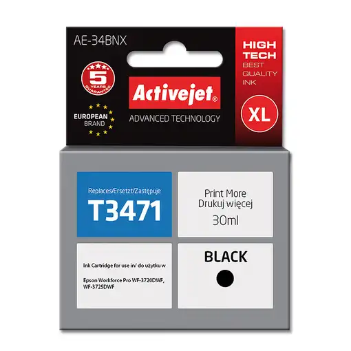 Activejet Tinta AE-34BNX (recambio de la Epson 34XL T3471; Supreme; 30 ml; negra)