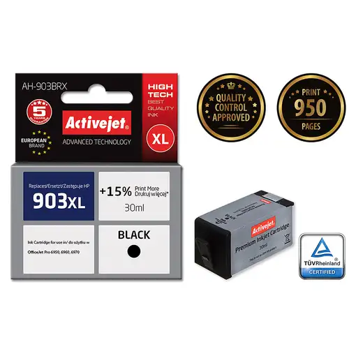 Activejet Tinta AH-903BRX (repuesto HP 903XL T6M15AE; Premium; 30 ml; negro)