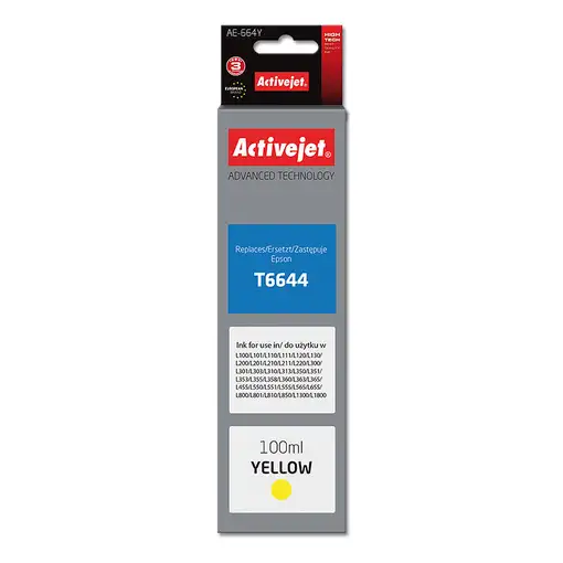 Activejet Botella de tinta AE-664Y para impresora Epson, Recambio Epson T6644; Sup